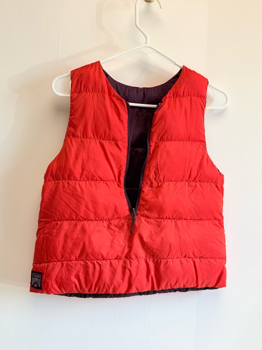 Oiselle Flip Side Red Orange & Purple Reversible Puffer Vest Small